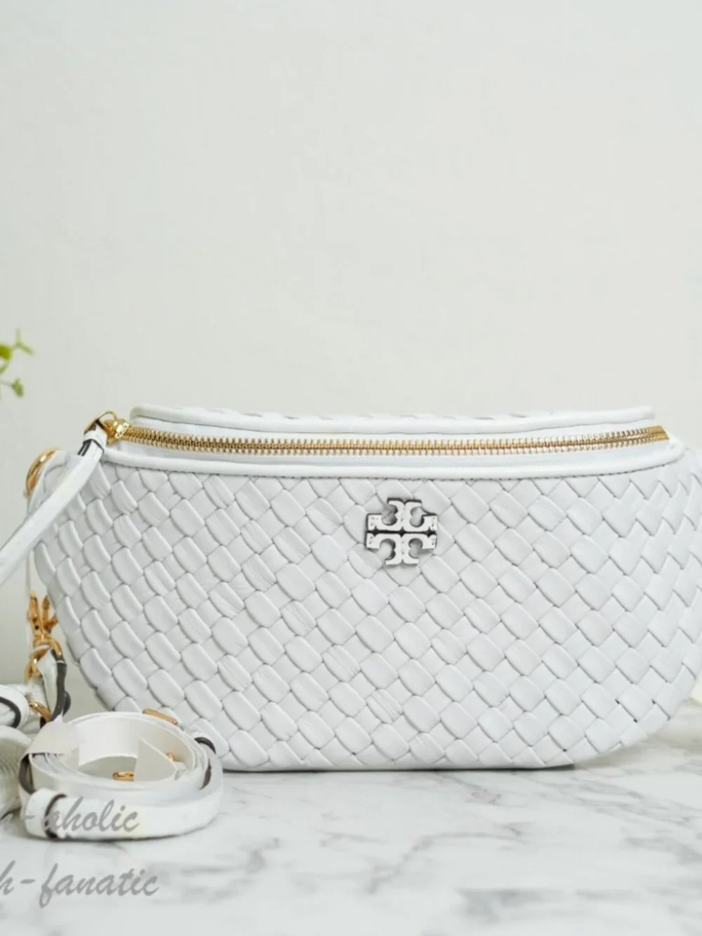 Tory Burch Thea Woven Belt Bag in White Leather NWT